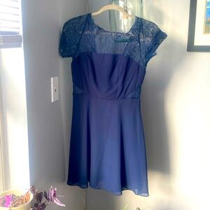 Navy Blue Formal Dress with Lace Details.